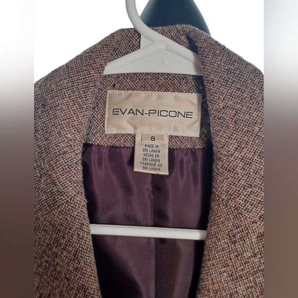 Womens' Blazer, 8,  Evan Picone Tweed Blazer, Brown, Classic Style - Picture 10 of 10